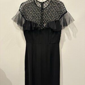Long Black Dress - Gold and tiny pearl inlays